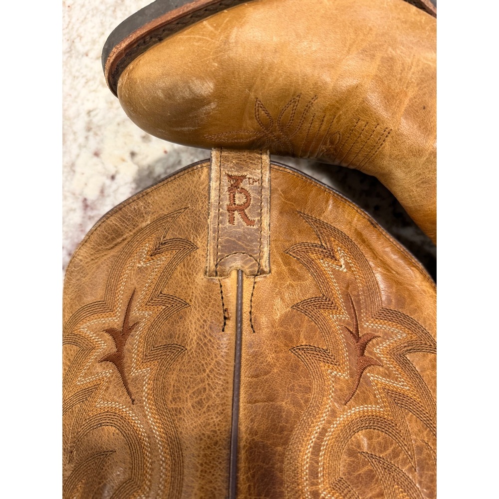 Tony Lama 3R Mens Tan Leather Western Cowboy Boots 4032 Round Toe Size 11 D - Picture 3 of 7